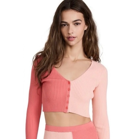 Staud Manon Two Tone Rib Knit Cropped Cardigan New Large - Picture 1 of 16